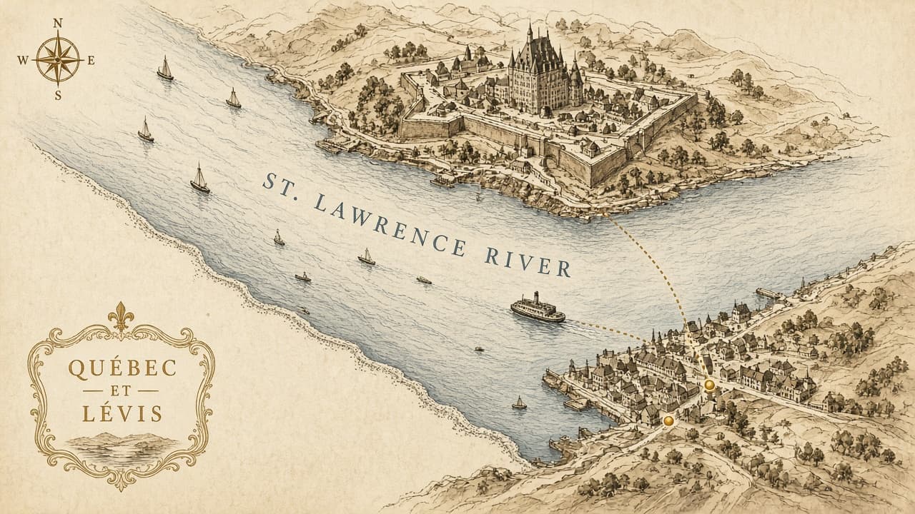 Carte illustrée de Lévis et des points de vente, le long du fleuve