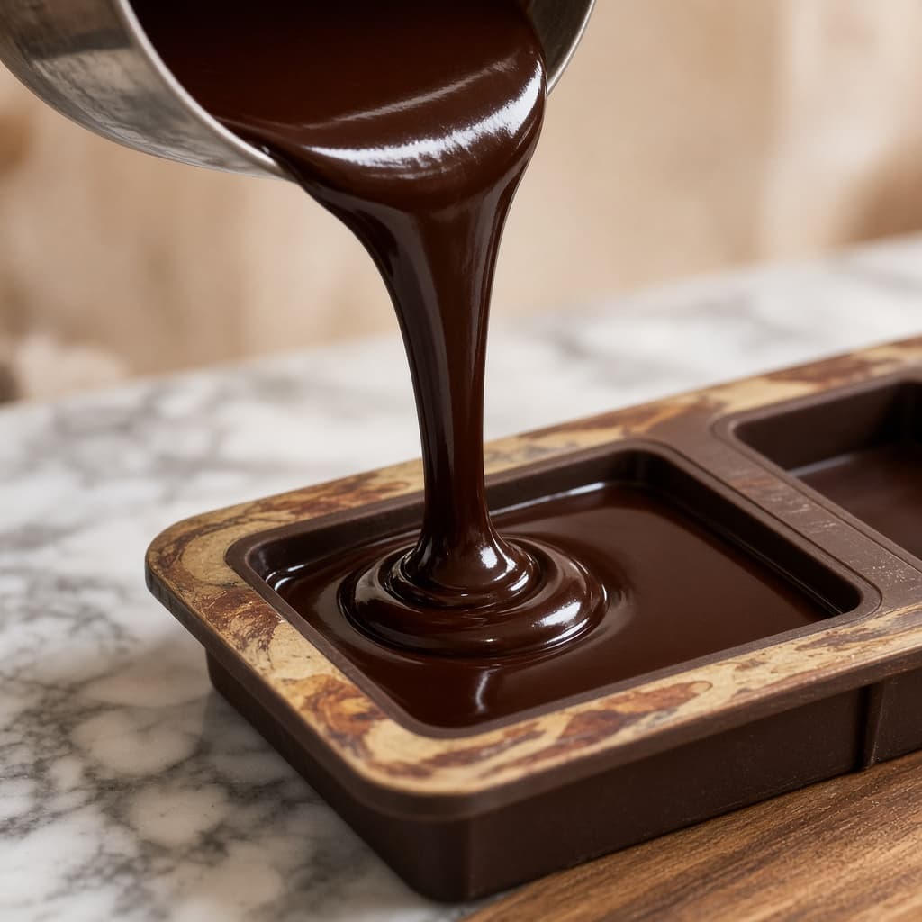 Chocolat tempéré versé dans le moule