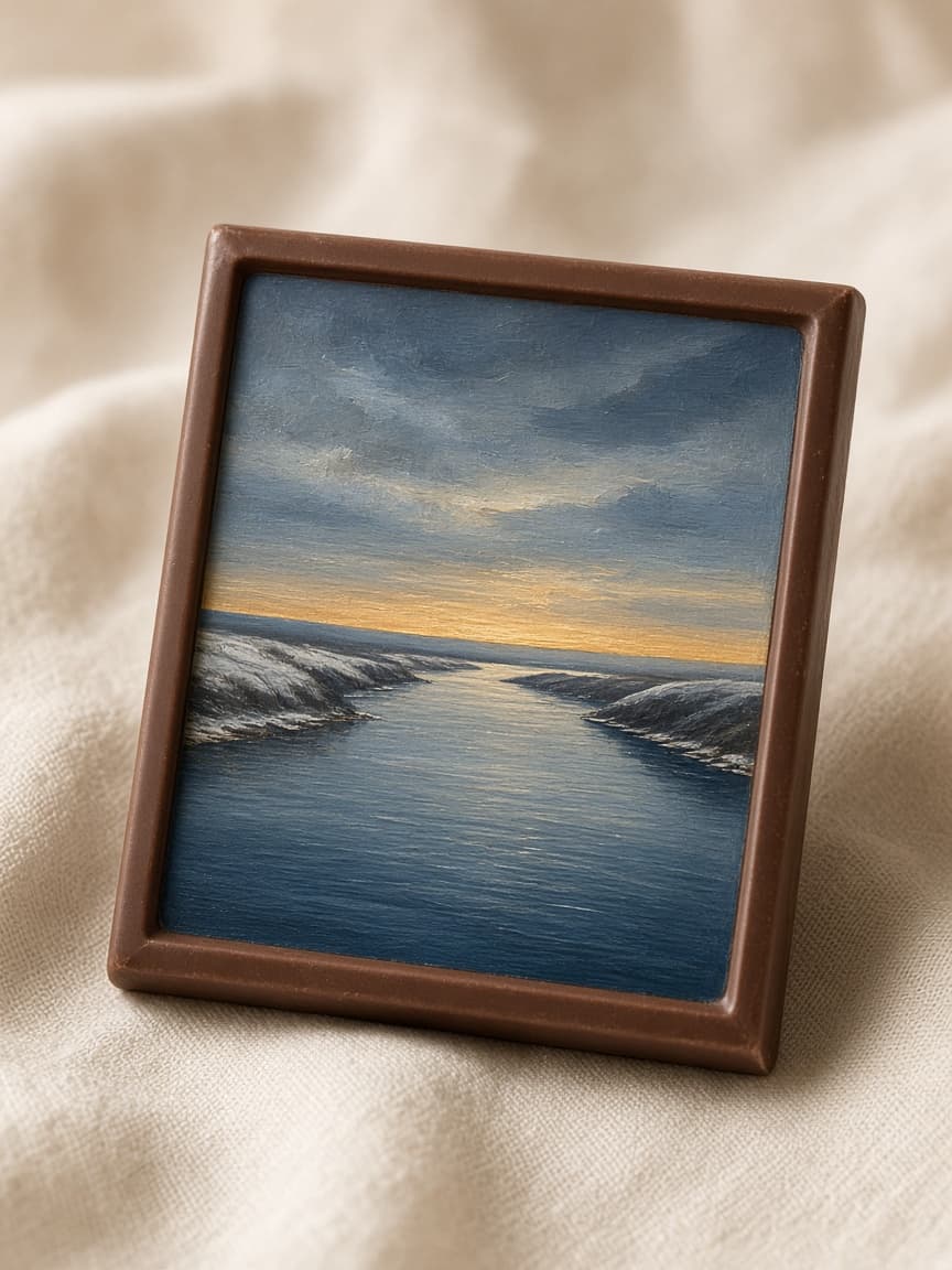 Tablette Fleuve en novembre, paysage peint en bleu de Prusse